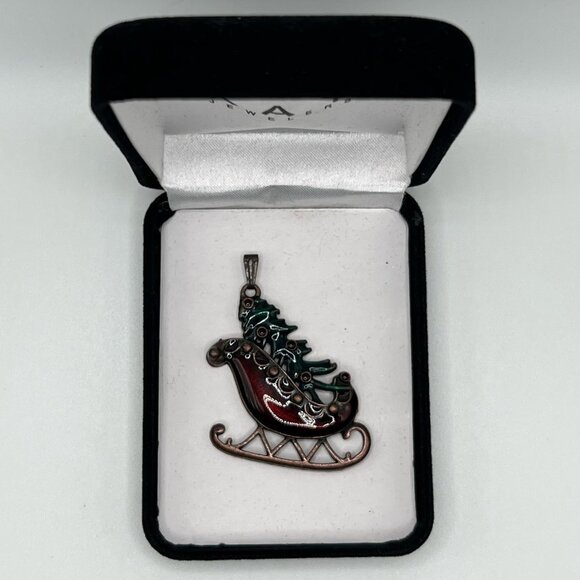 Kay Jewelers Green Red Sleigh and Christmas Tree Pendant - Picture 1 of 4